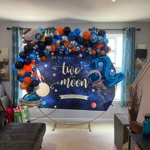 Space-Themed 7x5 Birthday Backdrop “Two The Moon” Theme!